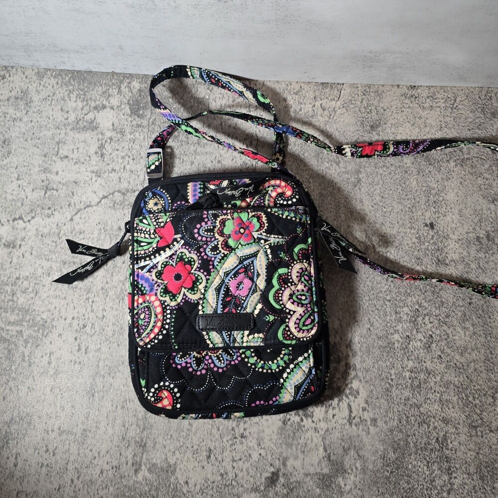 Vera Bradley Retired Kiev Paisley Pattern Hipster Crossbody Purse Handbag Black
